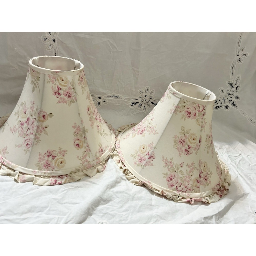 Pair Of Rachel Ashwell Simply Shabby Chic British Pink Roses Lamp Shades 9x14